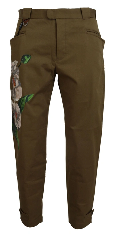 Shop Dolce & Gabbana Green Cotton Floral Print Men Pants
