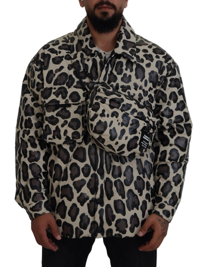 Shop Dolce & Gabbana Multicolor Leopard Parka Coat Chest Bag Jacket 2 Piece