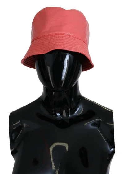 Shop Dolce & Gabbana Peach Quilted Faux Leather Women Bucket Cap Hat In Coral