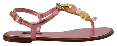 Shop Dolce & Gabbana Pink Embellished Slides Flats Sandals Shoes
