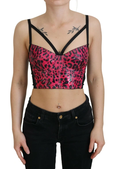 Shop Dolce & Gabbana Pink Leopard Print Cropped Bustier Corset Top