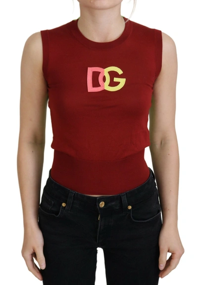 Shop Dolce & Gabbana Red Green Dg Logo Sleeveless Pullover Top