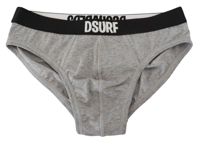 Shop Dsquared² Gray Dsurf Logo Cotton Stretch Men Brief Underwear