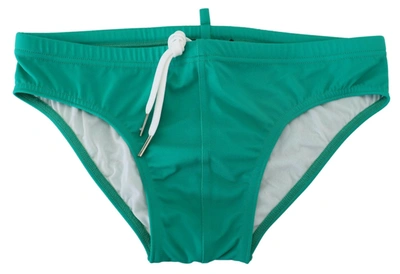 Shop Dsquared² Green White Logo Print Men Swim Brief Swimwear