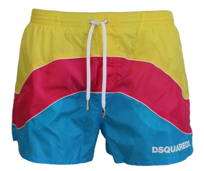 Shop Dsquared² Multicolor Logo Print Men Beachwear Shorts Swimwear