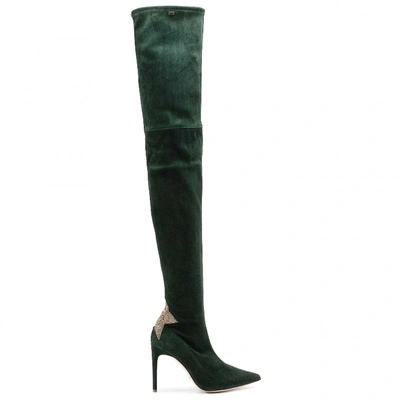 Shop Elisabetta Franchi Green Calfskin Boot