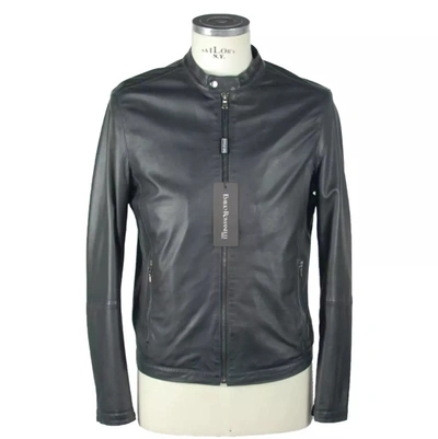 Shop Emilio Romanelli Blue Leather Jacket