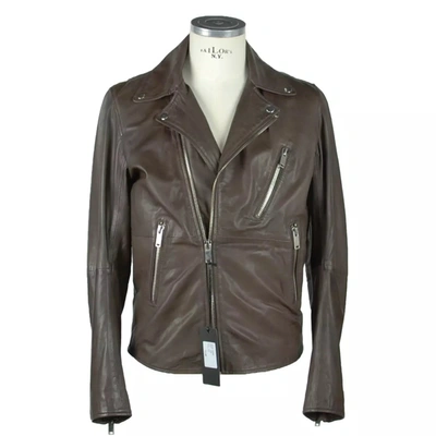 Shop Emilio Romanelli Brown Leather Jacket