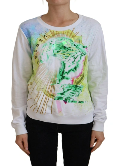 Versace Jeans White Graphic Print Long Sleeves Sweater In White