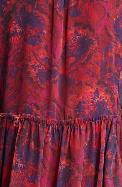 Shop Cinq À Sept Livie Floral Long Sleeve Shift Minidress In Dark Red Multi