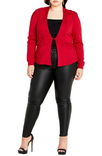 Shop City Chic Piping Praise Ponte Knit Jacket In Cherry