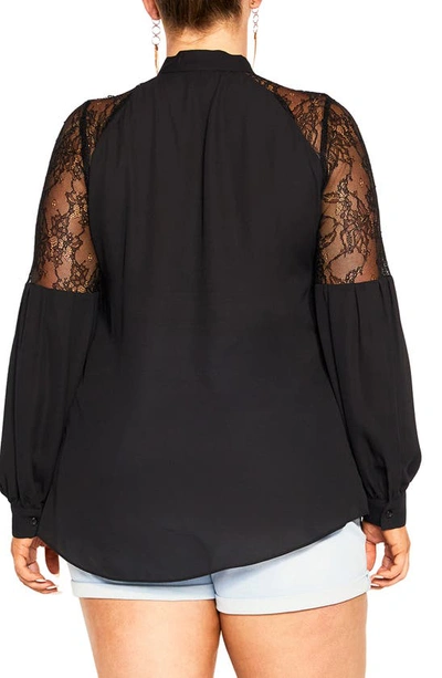 Shop City Chic Lacey Tie Neck Top In Black