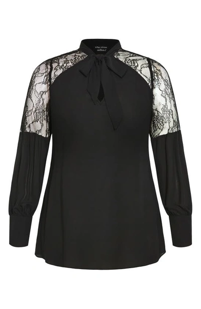 Shop City Chic Lacey Tie Neck Top In Black