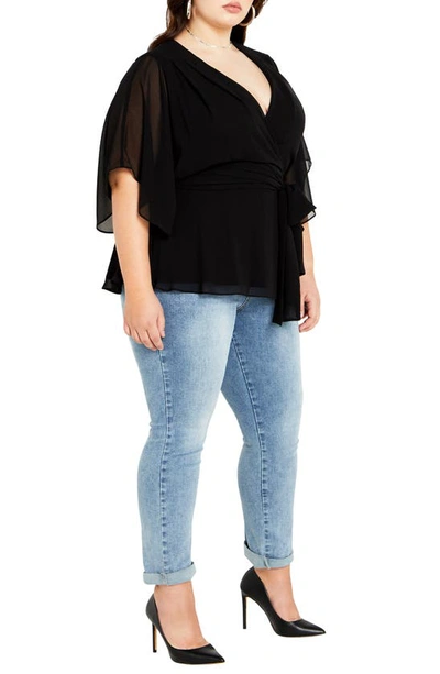 Shop City Chic Elegant Georgette Faux Wrap Top In Black