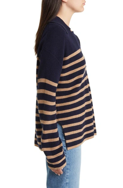 Shop Rails Harris Stripe Polo Sweater In Camel Navy Stripe