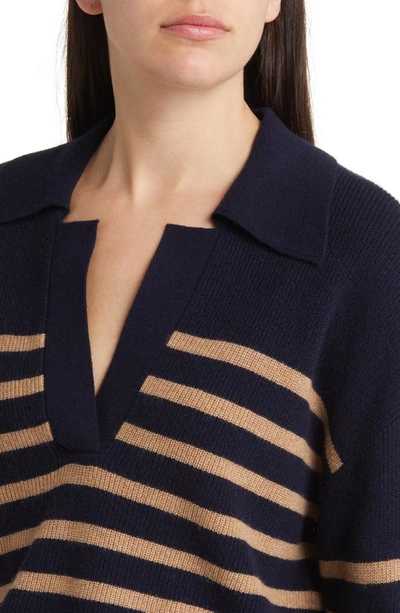 Shop Rails Harris Stripe Polo Sweater In Camel Navy Stripe