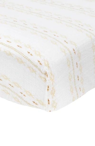 Little Unicorn Cotton Muslin Crib Sheet In Gold Diamond Stripe