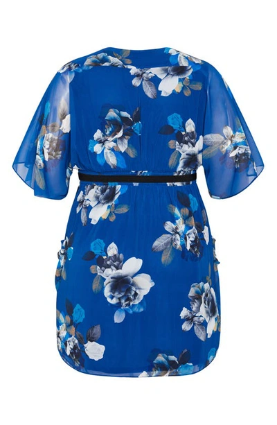 Shop City Chic Floral Print Belted Faux Wrap Dress In Monaco Blue Lg Bloom
