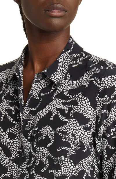 Shop Rails Kate Lynx Print Silk Button-up Shirt In Black Lynx