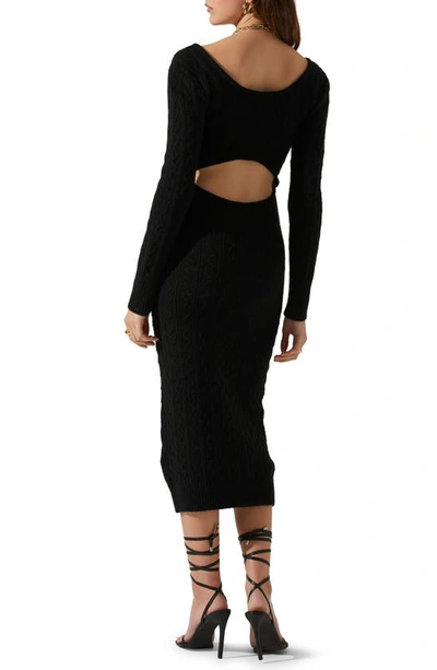 Shop Astr Regina Cutout Long Sleeve Midi Sweater Dress In Black