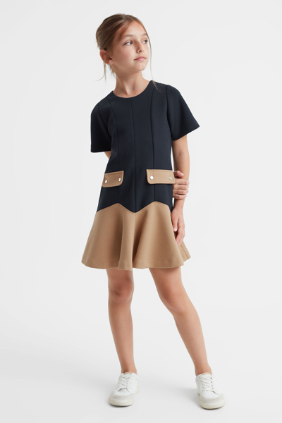 Shop Reiss Fion - Navy Senior Contrast Flared Dress, Uk 12-13 Yrs