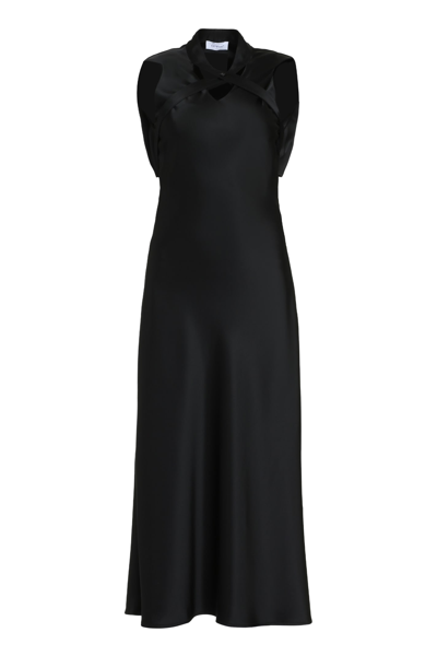 Shop Off-white Satin Dress With Decorative Cross In Black