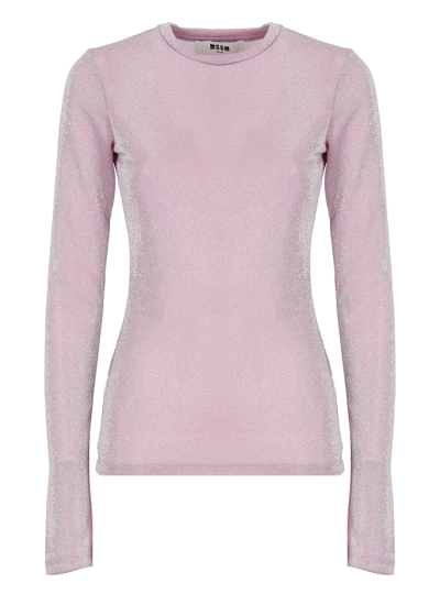 Shop Msgm Lurex T-shirt In Pink