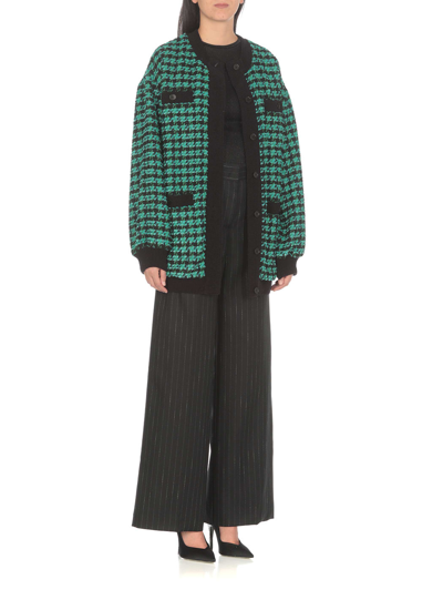 Shop Msgm Cotton Blend Cardigan In Green