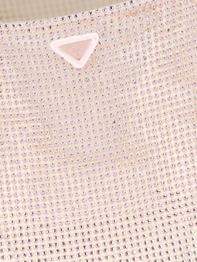 Shop Prada Triangle Logo Embellished Mesh Dress In Rosa