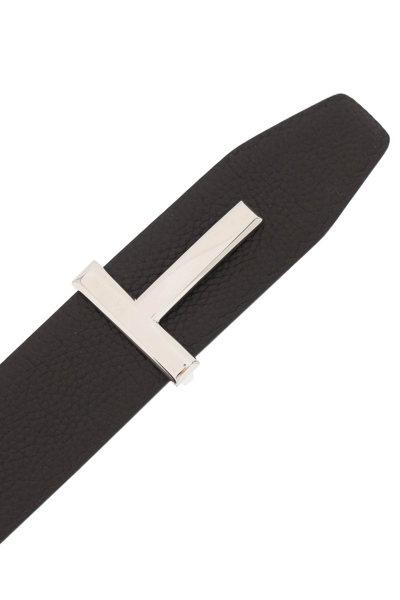 Shop Tom Ford Reversible Grain Leather T Belt In Brown Black (brown)