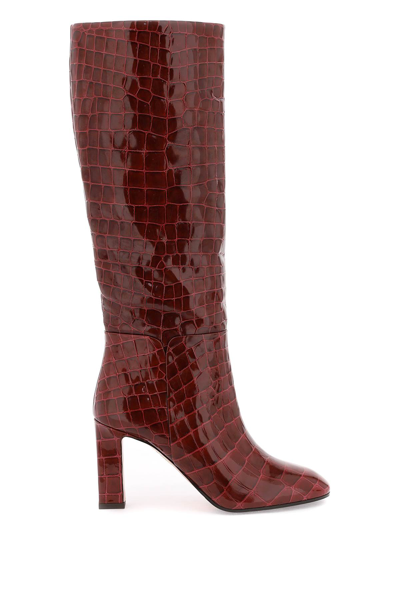 Shop Aquazzura Sellier Boots In Croc-embossed Leather In Dark Aubergeur (red)