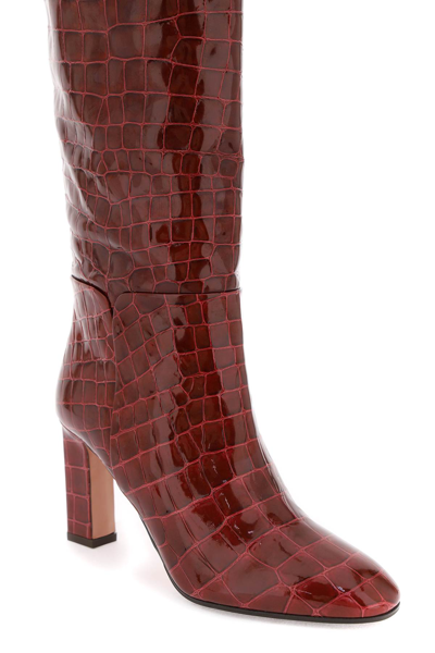 Shop Aquazzura Sellier Boots In Croc-embossed Leather In Dark Aubergeur (red)