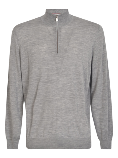 Shop Brunello Cucinelli Zip Placket Sweater In Grey