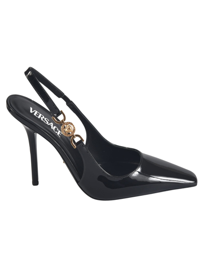 Shop Versace Slingback Vernice Pumps In Black/gold