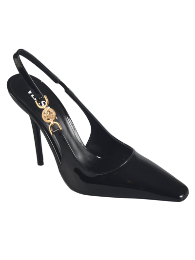 Shop Versace Slingback Vernice Pumps In Black/gold