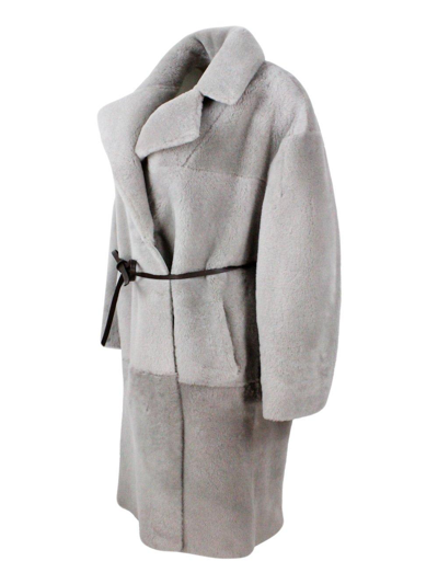 Shop Fabiana Filippi Reversible Belted Coat In Grey