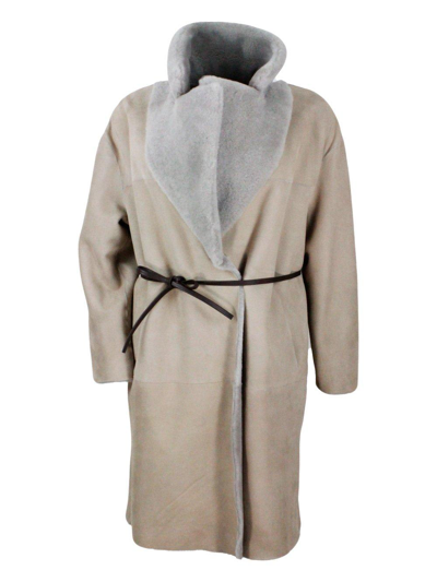Shop Fabiana Filippi Reversible Belted Coat In Grey