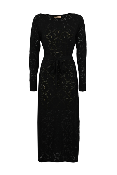 Shop Twinset Openwork Knitted Dress In Nero