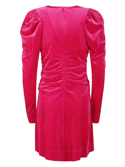 Shop Ganni Velvet Jersey Gathered Mini Dress In 487