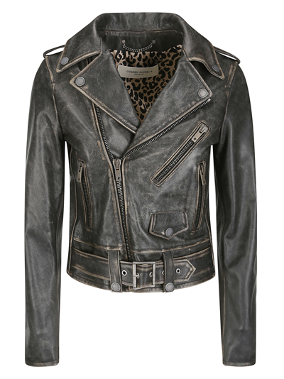 Shop Golden Goose Golden Ws Chiodo Jacket Distressed Bull Leather In 90100