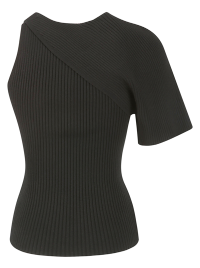 Shop Courrèges Asymetrical Wave Rib Knit Sweater In Black