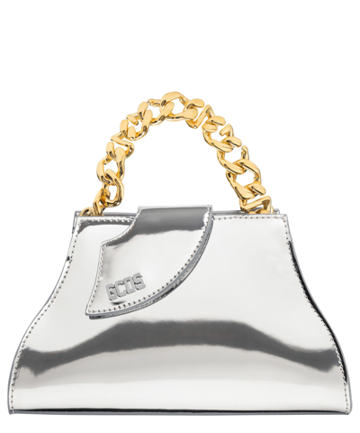 Shop Gcds Comma Leather Handbag In Silver