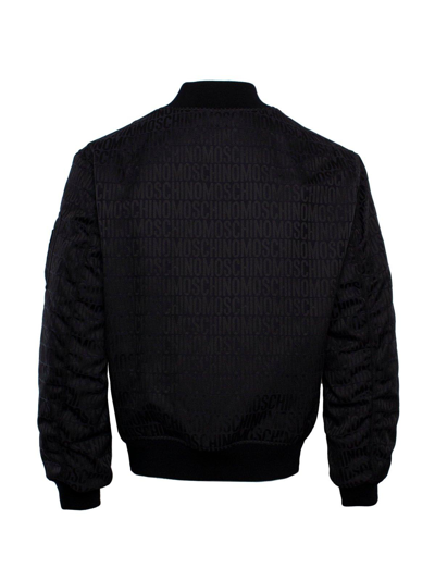 Shop Moschino Allover Logo Printed Zipped Bomber Jacket In Nero