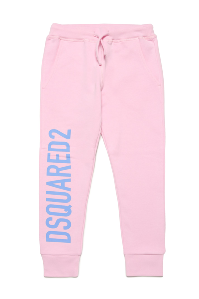 Shop Dsquared2 D2p587u-eco Trousers Dsquared Organic Cotton Fleece Jogger Pants With Logo In Pink Lady