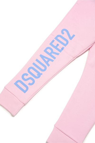 Shop Dsquared2 D2p587u-eco Trousers Dsquared Organic Cotton Fleece Jogger Pants With Logo In Pink Lady