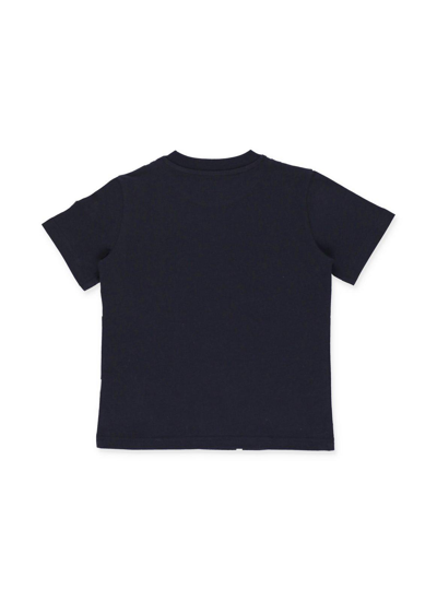 Shop Moncler Logo Printed Crewneck T-shirt In (blu)