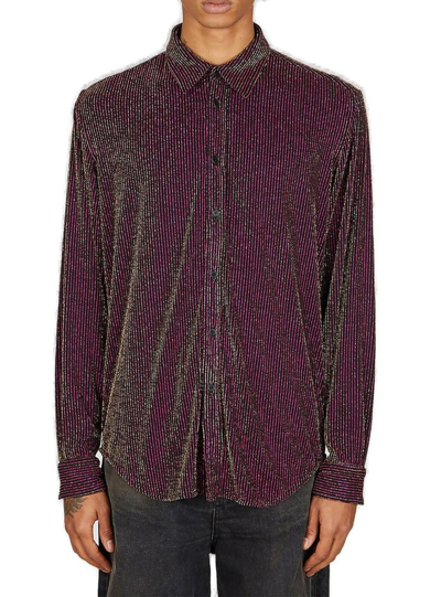 Shop Martine Rose Metallic Stripe Patterned Buttoned Shirt In Purple
