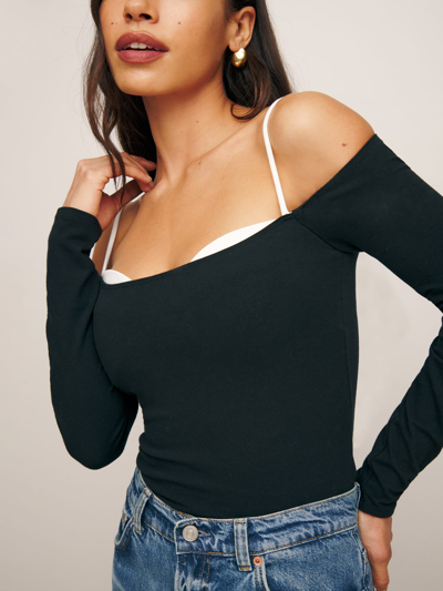 Shop Reformation Genesis Knit Top In Black And Ivory