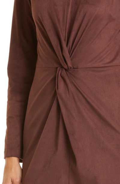 Shop Donna Karan New York Front Twist Long Sleeve Faux Suede Dress In Mulberry