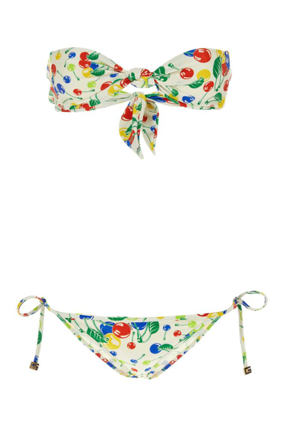 Shop Gucci Cherry Printed Bikini Set In Beige